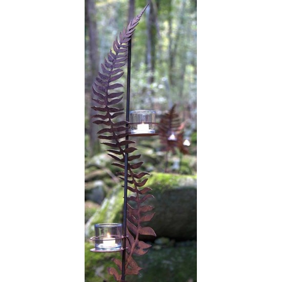 Edelrost Farnblatt, Windlichthalter rostige Gartendeko Windlicht mit Farnmotiv Rostig