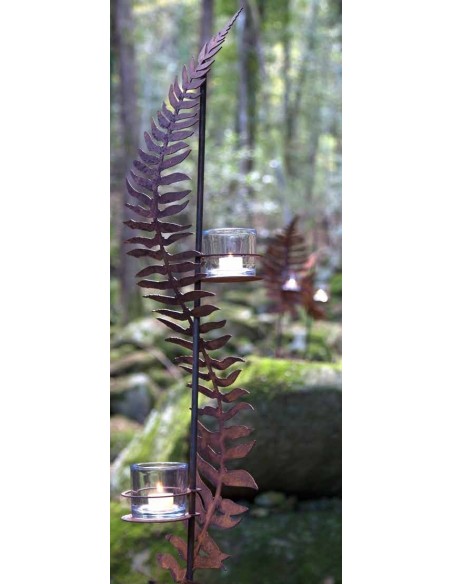 Edelrost Farnblatt, Windlichthalter rostige Gartendeko Windlicht mit Farnmotiv Rostig