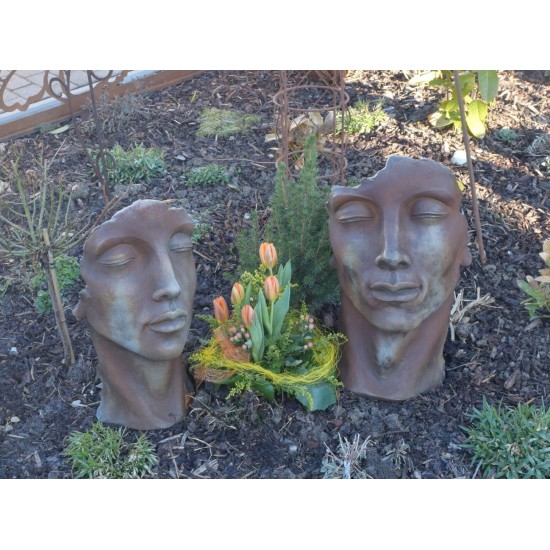 Steinguss Kunstobjekt: Gesicht "MANN" mit Rosteffekt, Höhe 53 cm 