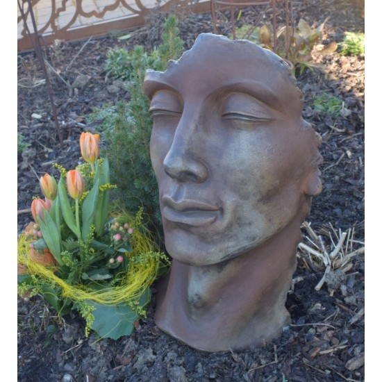 Steinguss Kunstobjekt: Gesicht "MANN" mit Rosteffekt, Höhe 53 cm 