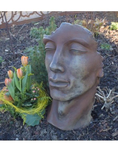 Steinguss Kunstobjekt: Gesicht "MANN" mit Rosteffekt, Höhe 53 cm 