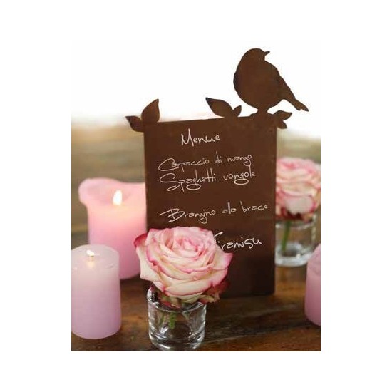 Edelrost Tischaufsteller mit Vögelchen oben , zum selber Beschriften, Höhe 30 cm Breite 20  cm
