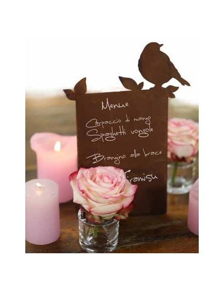 Edelrost Tischaufsteller mit Vögelchen oben , zum selber Beschriften, Höhe 30 cm Breite 20  cm