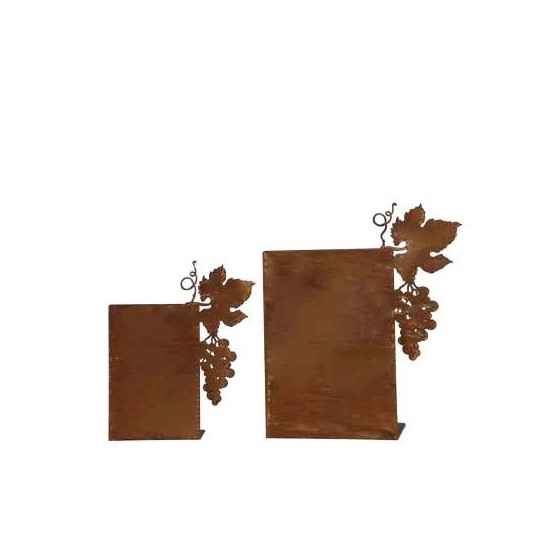 Edelrost Tischaufsteller mit Weinblatt und Traube , zum selber Beschriften, Höhe 45 cm Breite 32  cm