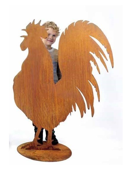 Edelrost krähender Hahn  Sihouette auf Platte  Deko Shop Gartendekoration Rosthahn Rosttier Dekofiguren Rostgockel Dekogockel