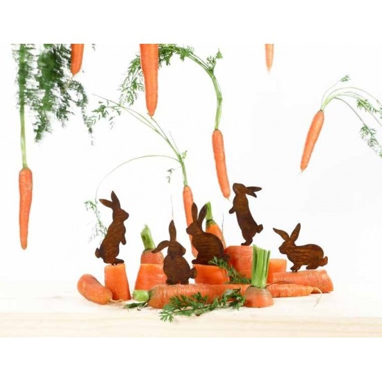 Edelrost Hasen Stecker im Set Gr. 1, 10 Stück, 2 je Sorte, Größe 6 - 7 cm ERostdeko rostig wunderschöne Dekoration Metall 