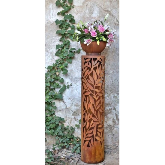 Edelrost Blätterranken Säule rund, Dekosäule  Gartenmetall Rostsäule  Leuchtsäule  Gartensäule   Rostoptik Rostpatina
