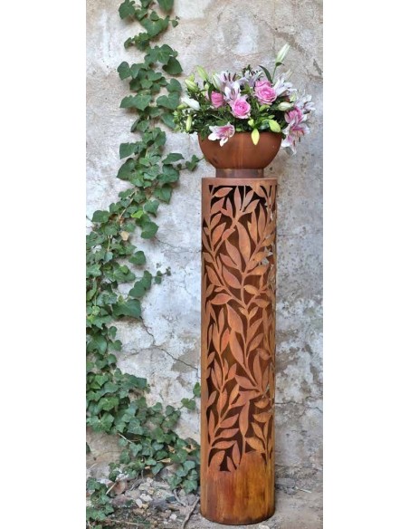Edelrost Blätterranken Säule rund, Dekosäule  Gartenmetall Rostsäule  Leuchtsäule  Gartensäule   Rostoptik Rostpatina