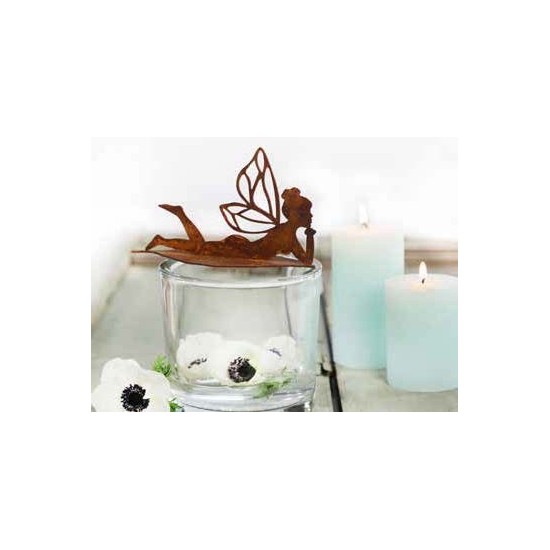 auf Blatt liegende Fee aus Edelrost, Länge 16 cm Rostdeko rostig Elfe Fabelwesen Dekoration Metall 