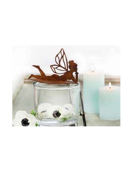 auf Blatt liegende Fee aus Edelrost, Länge 16 cm Rostdeko rostig Elfe Fabelwesen Dekoration Metall 