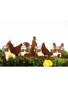 Windlichthalter Hühnerfamilie eckig für Vasen / Windlicht Länge 44 cm - für Ostern wunderschöne Dekoration aus Metall 2
