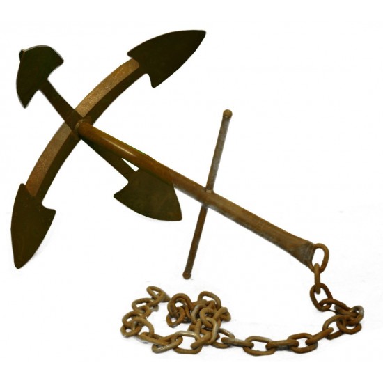 Edelrost Anker mit 4 Haken ( Flunken) und  Kette, Höhe 102 cm mediteran Schiff Meer Gartendeko Rostdeko Insel Seemann