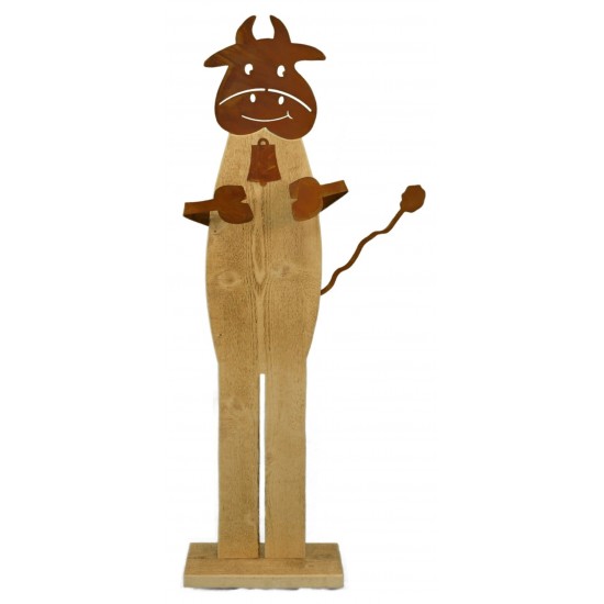 Holzständer 'Kuh'' angeflammt, Höhe 125 cm, aus Fichtenholz, mit Arme ohne Flecken