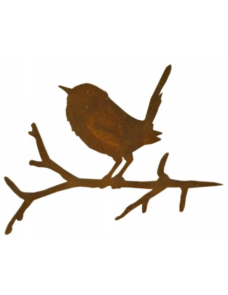 Vogel Spatz mit Schwanz auf Ast seitlich, zum Einstecken in Weichholz, Metallmichl