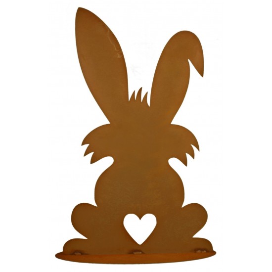 Hase mit Herz Puschel 60 cm hoch -  Osterdekoration für den Garten Edelrost Rosthase rostiger Hase von hinten