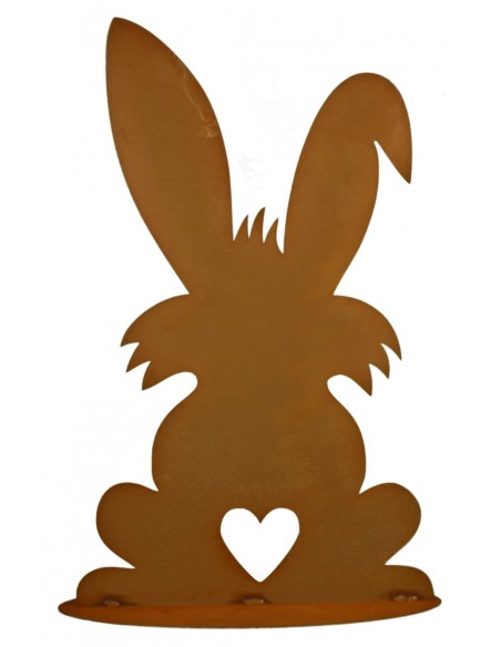 Hase mit Herz Puschel 40 cm hoch -  Osterdekoration für den Garten  Edelrost Rosthase rostiger Hase von hinten