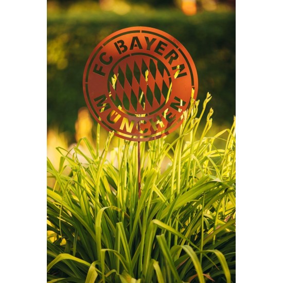 FC BAYERN FCB Fanartikel Edelrost GARTENSTECKER Ø 40 cm, mit Stab 100 cm Blumendeko Gartendeko
