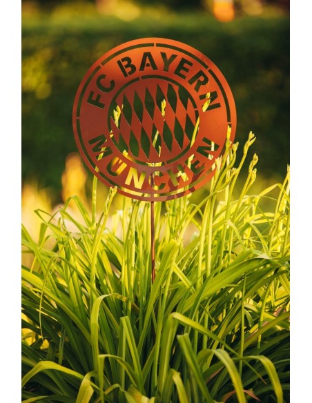FC BAYERN FCB Fanartikel Edelrost GARTENSTECKER Ø 40 cm, mit Stab 100 cm Blumendeko Gartendeko