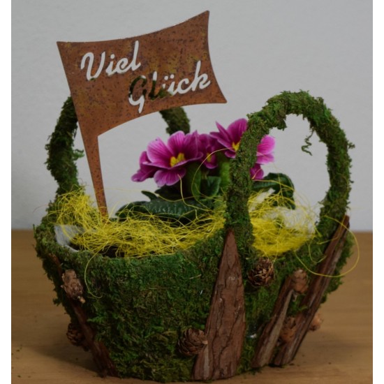 Topfstecker "Viel Glück " Roststecker Metallstecker Glücksbringer Edelrost rostig Metall Gartenstecker Blumenstecker 