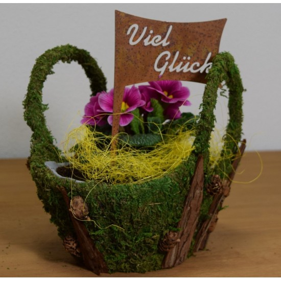 Topfstecker "Viel Glück " Roststecker Metallstecker Glücksbringer Edelrost rostig Metall Gartenstecker Blumenstecker 