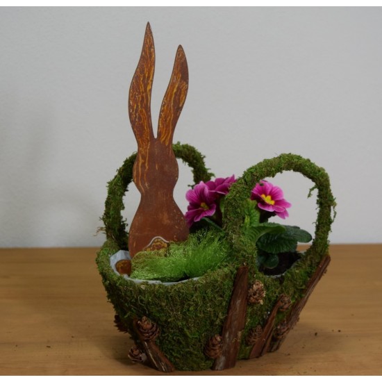 langer Hase Direktstecker mit Puschel-Ausschnitt - Höhe 35 cm Beetstecker Topfstecker roststecker rostig 