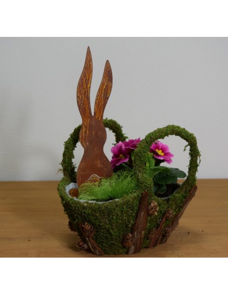 langer Hase Direktstecker mit Puschel-Ausschnitt - Höhe 35 cm Beetstecker Topfstecker roststecker rostig 