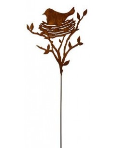 Rost Gartenstab Vogel im Nest Höhe 42 cm - Frühlingsdeko für Ihr Blumenbeet Edelrost rostig Rostvogel Gartenstab roststecker