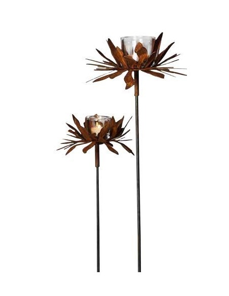Rost Teelichthalter Dahlie auf Stab Höhe 100 cm - Blumendeko für Ihr Gartenbeet Edelrost rostig Blumenstecker