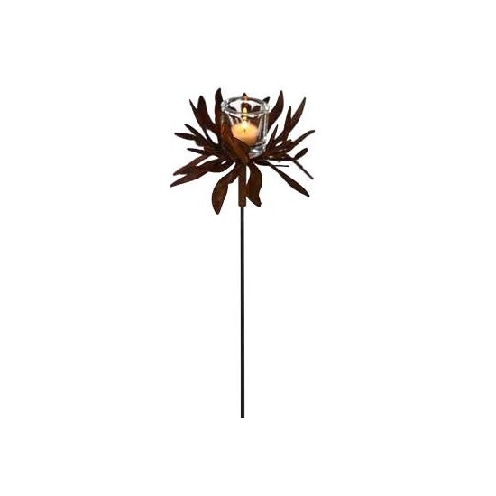 Rost Teelichthalter Dahlie auf Stab Höhe 120 cm - Blumendeko für Ihr Gartenbeet wunderschöne Dekoration