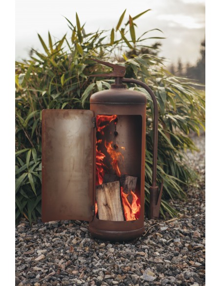 Feuerschale robust Feuerkorb 'Feuerlöscher' als Feuerstelle aufklappbar Höhe 89 cm METALLMICHL