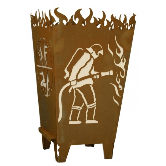 Metallmichl Feuerkorb eckig 'Florian' als Edelstahl Feuerstelle mit Logo Floriansjünger