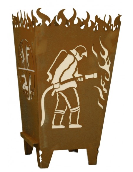 Metallmichl Feuerkorb eckig 'Florian' als Edelstahl Feuerstelle mit Logo Floriansjünger