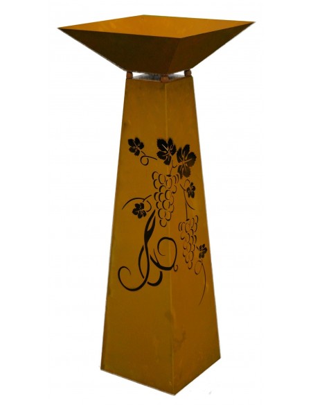 Edelrost Säule Trapez 'Traubenmuster' Höhe 116,5 cm inkl. Schale- die Rostsäule für die Gartengestaltung mit vielen Dekoideen