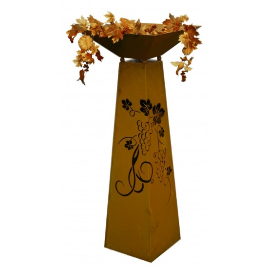 Edelrost Säule Trapez 'Traubenmuster' Höhe 116,5 cm inkl. Schale- die Rostsäule für Wohnung und Garten, Balkon, Hauseingang