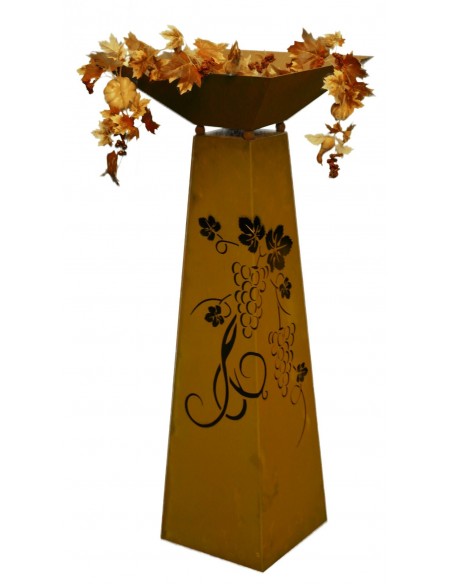 Edelrost Säule Trapez 'Traubenmuster' Höhe 116,5 cm inkl. Schale- die Rostsäule für Wohnung und Garten, Balkon, Hauseingang