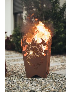 Edelrost Feuerkorb eckig 'Atemschutz' Höhe 65 cm - die Feuerstelle für den gemütlichen Grillabend