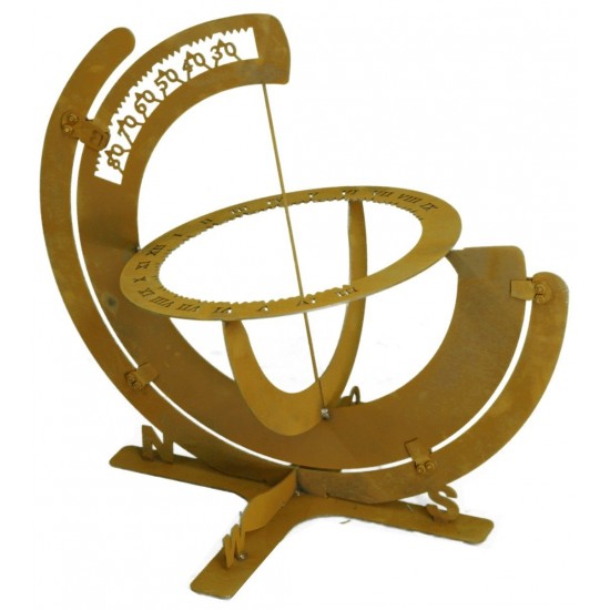 Edelrost Sonnenuhr mit aktueller Ortszeit, 57 cm hoch - dekorative Rostfigur für den Garten