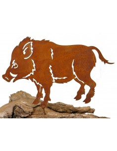 Metallsatz Wildschwein als Baumstecker, zum Einschrauben in Holz, Höhe 16 cm in Weichholz für tolle Gartenideen