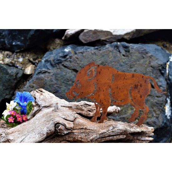 Metallsatz Wildschwein als Baumstecker, zum Einschrauben in Holz, Gartenstecker für Ihr Blumenbeet und Zaun