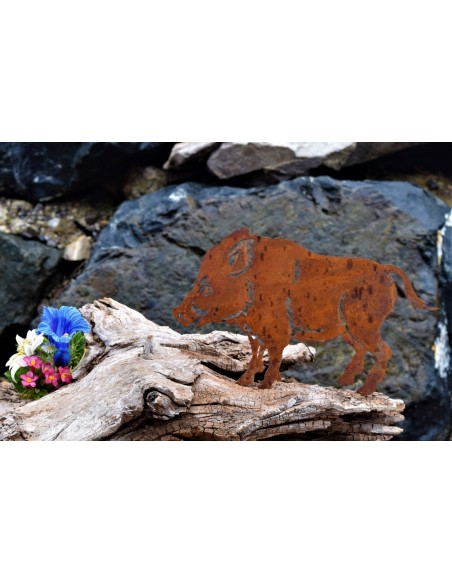 Metallsatz Wildschwein als Baumstecker, zum Einschrauben in Holz, Gartenstecker für Ihr Blumenbeet und Zaun