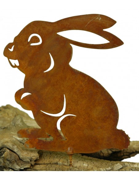 Metallsatz hoppelnder Hase als Baumstecker, zum Einschrauben in Holz, Höhe 15 cm ein Rosthase zu Ostern