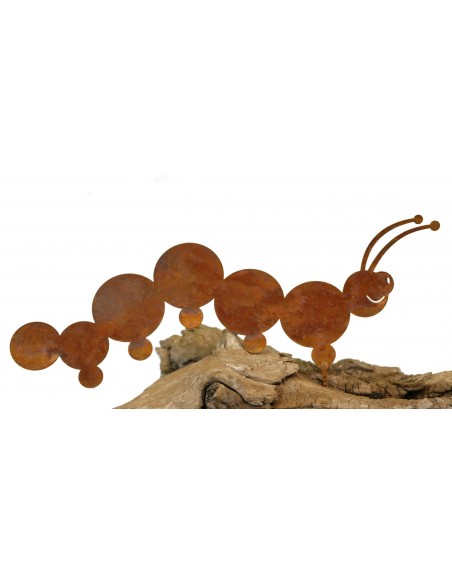 Edelrost Metallsatz Gartenwurm als Baumstecker, zum Einschrauben in Holz,Höhe 9 cm in Weichholz für tolle Gartenideen