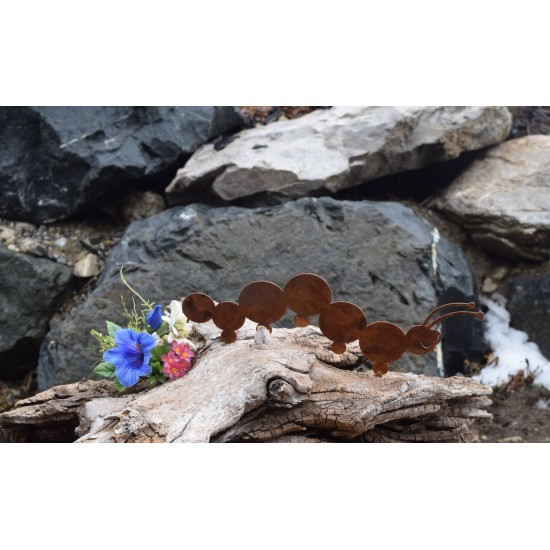 Edelrost Metallsatz Gartenwurm als Baumstecker, zum Einschrauben in Holz,Höhe 9 cm Gartenstecker für Ihr Blumenbeet und Zaun