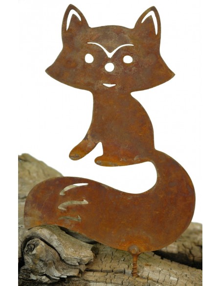 Metallsatz Fuchs als Baumstecker, zum Einschrauben in Holz, Höhe 16 cm Gartenstecker für Ihr Blumenbeet und Zaun