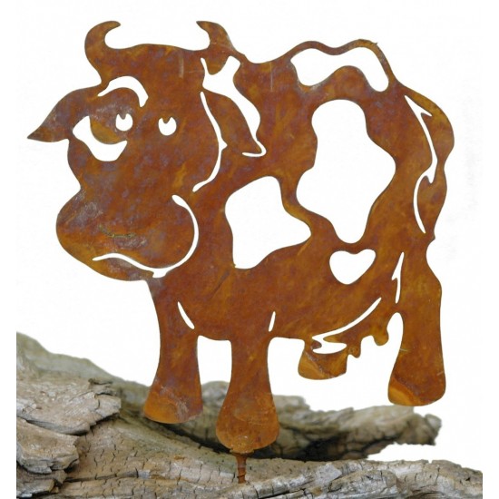 Metallsatz Kuh als Baumstecker, zum Einschrauben in Holz, Höhe 15 cm Gartenstecker für Ihr Blumenbeet und Zaun