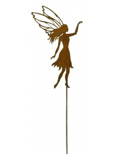 Fee mit filigranen Flügeln und leicht gehobener Hand, 35 cm hoch, auf Stab 100 cm als Gartensteck für Ihre Gartendeko