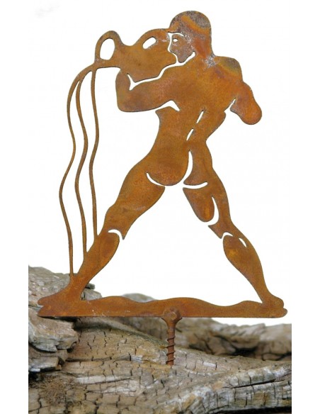 Metallsatz Sternzeichen 'Wassermann' als Baumstecker, zum Einschrauben in Holz, aus Edelrost, Gartenstecker