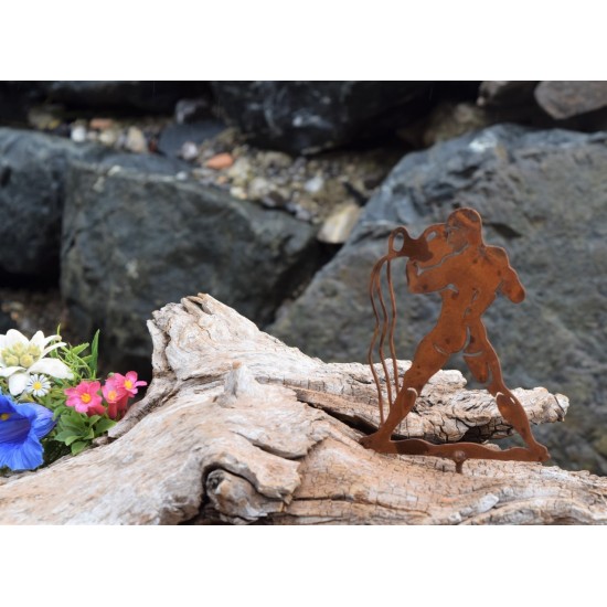 Metallsatz Sternzeichen 'Wassermann' als Baumstecker, zum Einschrauben in Holz, aus Edelrost,für Ihr Blumenbeet
