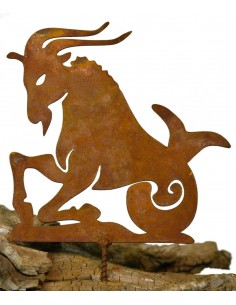 Metallsatz Sternzeichen 'Steinbock' als Baumstecker, zum Einschrauben in Holz, Höhe 12 cm aus Edelrost, Gartenstecker