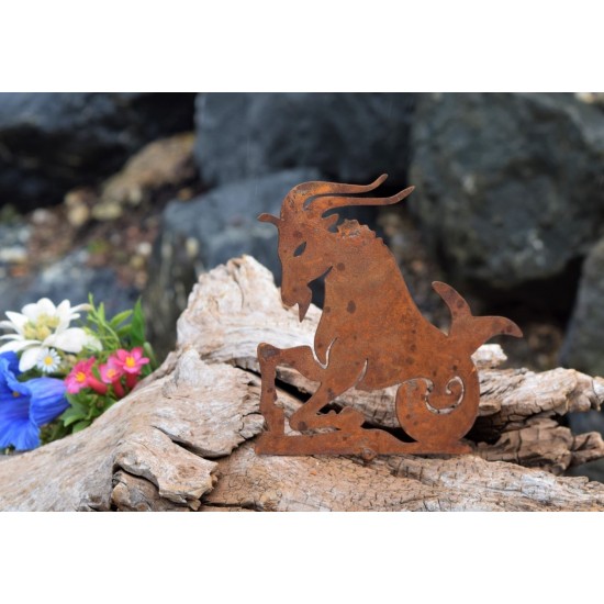 Metallsatz Sternzeichen 'Steinbock' als Baumstecker, zum Einschrauben in Holz, Höhe 12 cm aus Edelrost,für Ihr Blumenbeet